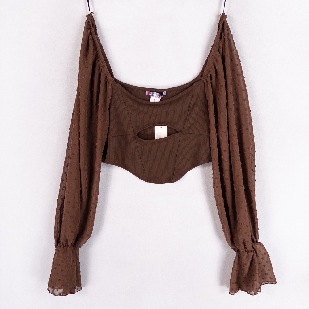 Urban Outfitters Crop Top Large Brown Swiss Dot Fairy Milkmaid Festival Boho New